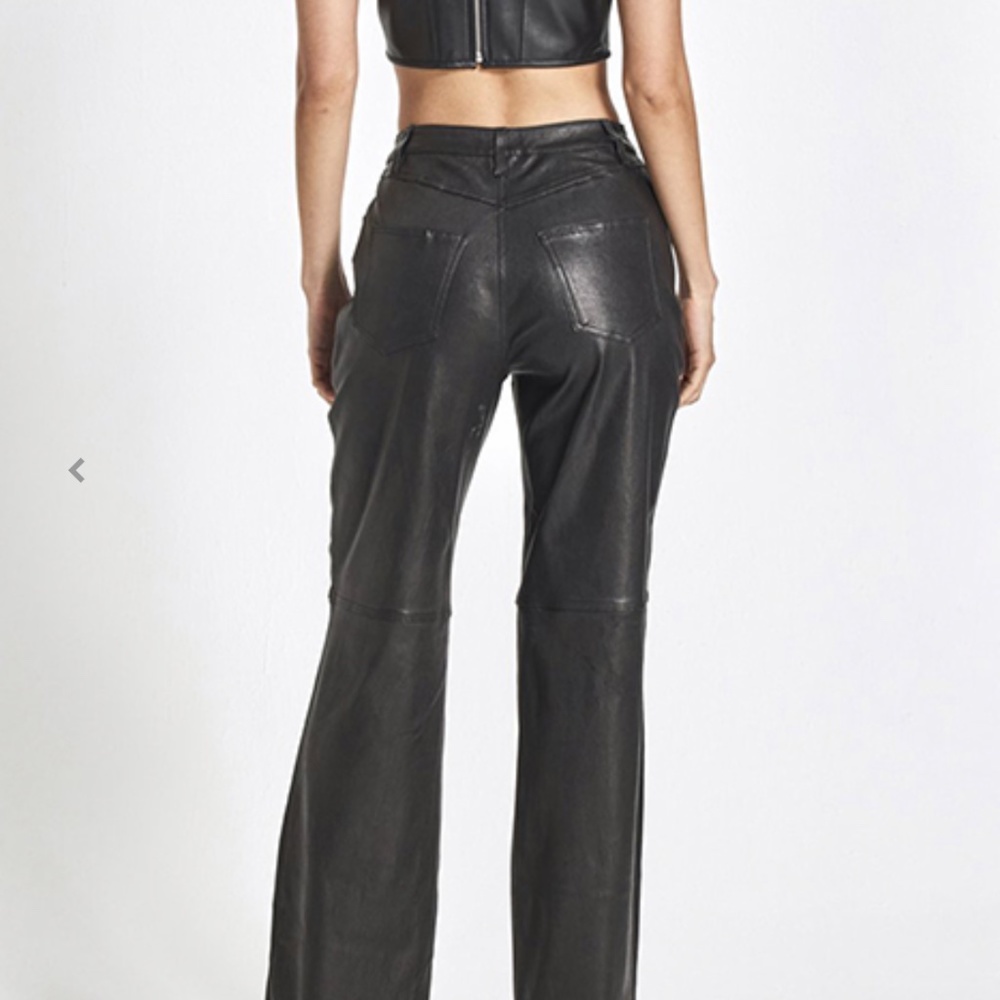 Black leather flared pants